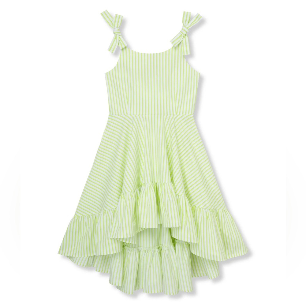 Habitual Girls Lime Green White Stripe High Low Dress Ruffle Hem Bow Straps 14